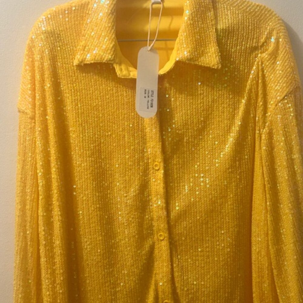 Anthropologie x Flat White Yellow Gold Sequin Button Tunic Shirt Dress NEW M - Picture 4 of 16